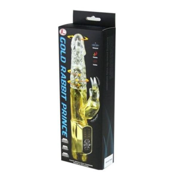 Vibrator rabbit Baile Rabbit Gold Prince, cu bile pe corp și braț de iepuraș pentru clitoris