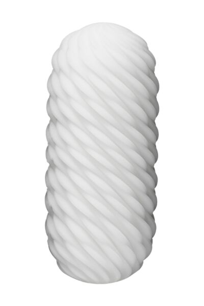 Masturbator TENGA 3Dx FLOW cu reliefuri ondulate, lângă suportul lui de uscare