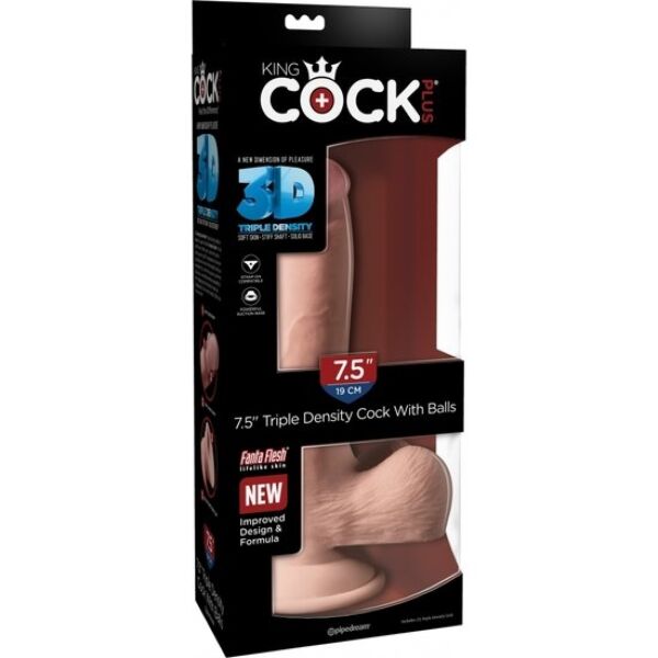 Dildo realist King Cock Plus Triple Density, cu detalii texturate și bază cu ventuză