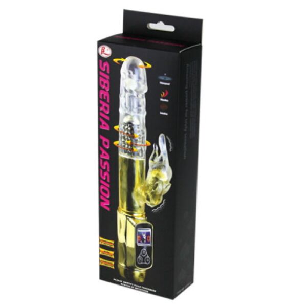 Vibrator rabbit Baile Siberia Passion Gold, auriu, cu vârf rotativ și iepuraș pentru clitoris
