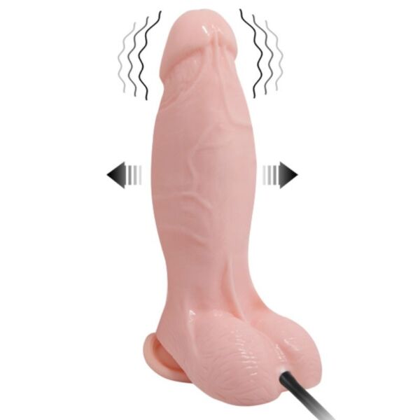 Dildo gonflabil Baile 18,8 cm, realist, cu testicule, ventuză la bază și pompă