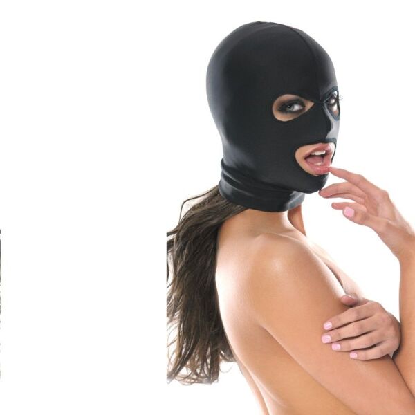 Mască Fetish Fantasy 3-Hole Hood de Pipedream, cu deschideri pentru ochi și gură