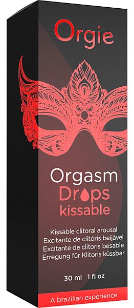 Flacon de sticlă cu pipetă Orgie Orgasm Drops Kissable, 30 ml
