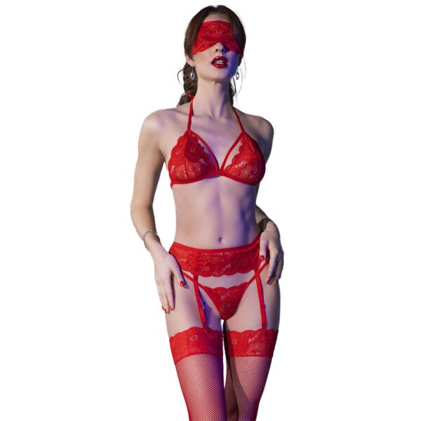 Set de lenjerie Chilirose CR 4467 cu sutien, port-jartier, tanga și ciorapi