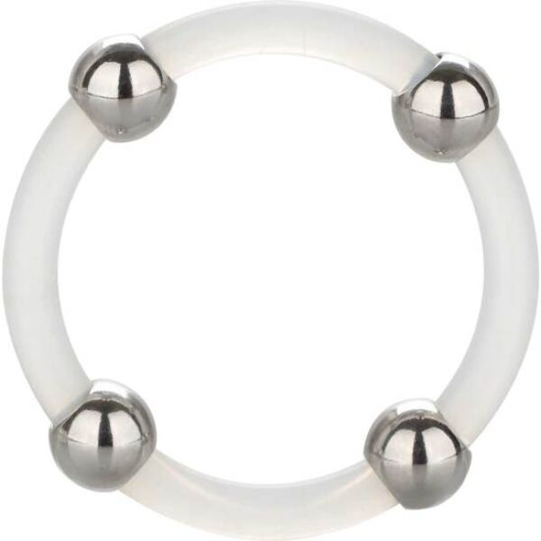 Inel CalExotics Steel Beaded Silicone Ring Large din silicon transparent, cu mărgele din oțel inoxidabil