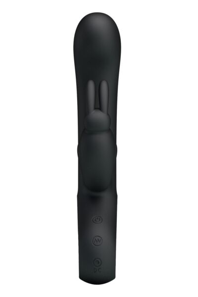 Vibrator rabbit Party Up Colin, negru, cu corpul curbat și brațul în formă de iepuraș