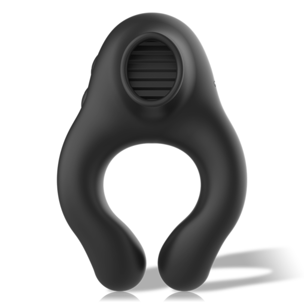 Inel vibrator Black&Silver Licking din silicon negru