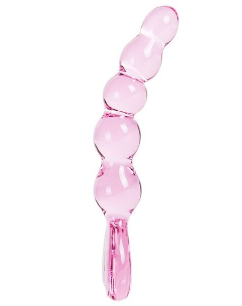 Dildo cu bile S Pleasures Crystal Aphrodite, roz transparent, cu bază în formă de inimă