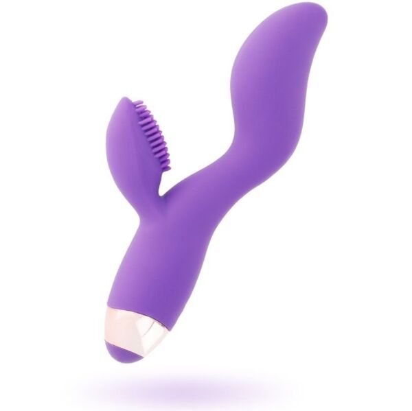 Vibrator cu stimulare dublă Womanvibe Donna, lila și auriu