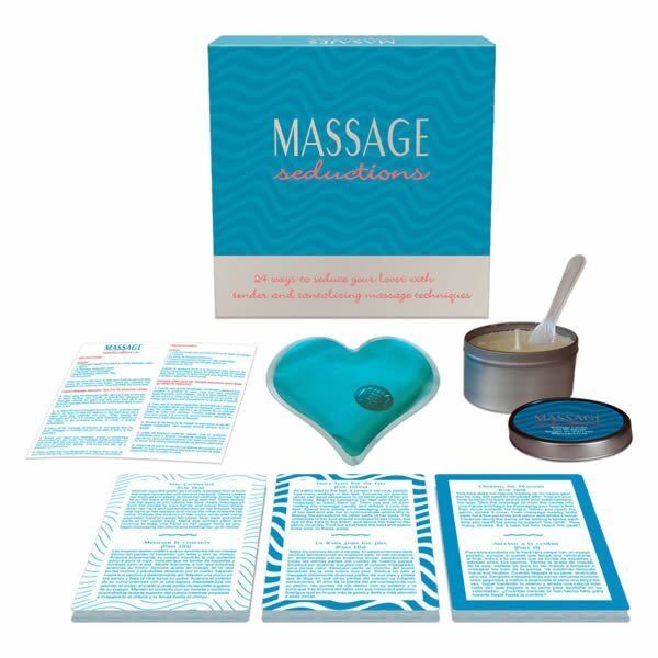 Joc de masaj Kheper Games Massage Seductions cu cărțile, lumânarea, lingura și inima de gel