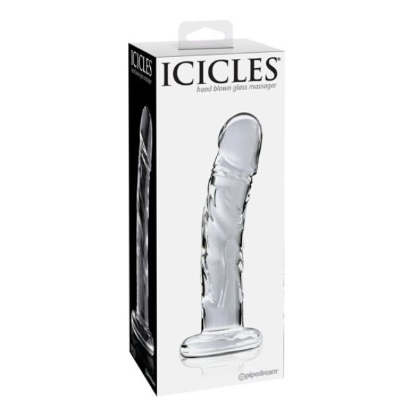 Dildo din sticlă Pipedream Icicles N. 62, curbat și cu bază plată