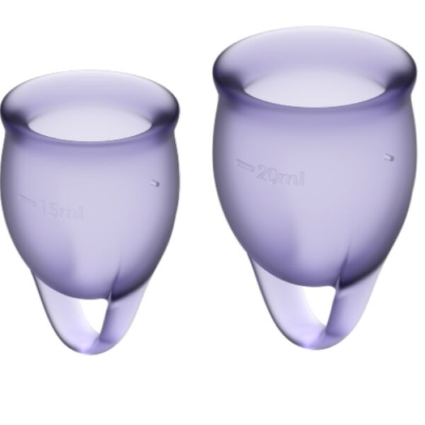 Cele două cupe menstruale Satisfyer Feel Confident, de 15 și 20 ml