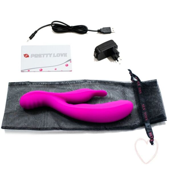Vibrator rabbit Pretty Love Bliss din silicon de culoare lila, cu brațul pentru clitoris
