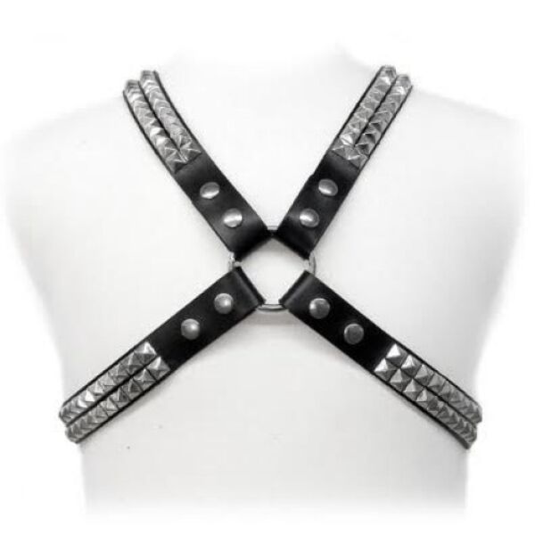 Ham de corp pentru bărbați Leather Body Pyramid Stud, șnuruit și cu detalii metalice
