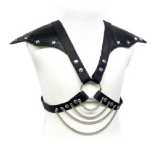 Ham BDSM Leather Body pentru bărbați, cu curele reglabile și lanțuri metalice