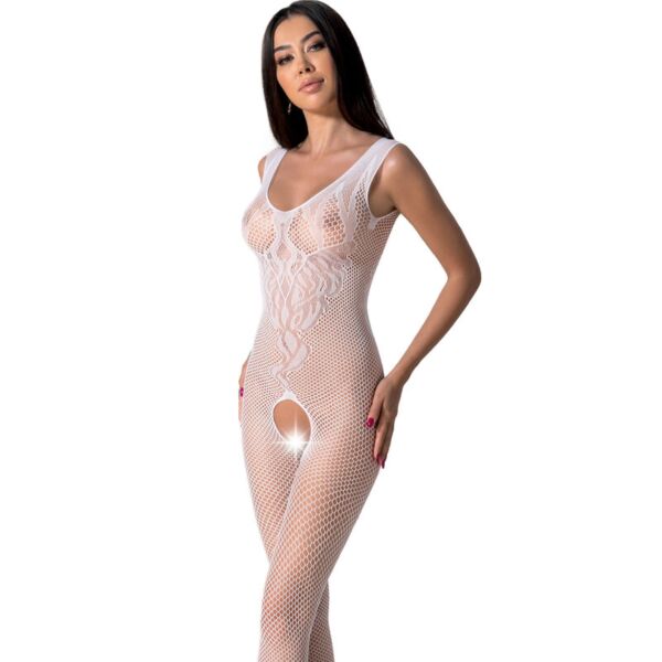 Body stocking Passion BS098 din plasă, cu dantelă și transparență