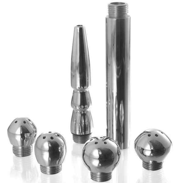 Set de duș anal Metal Hard cu mâner și 4 capete