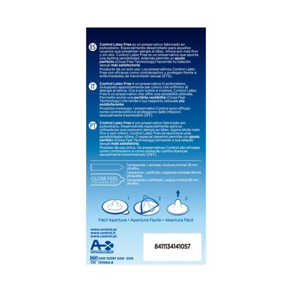 Prezervative din poliuretan Control Free Fără Latex, pachet de 5 bucăți