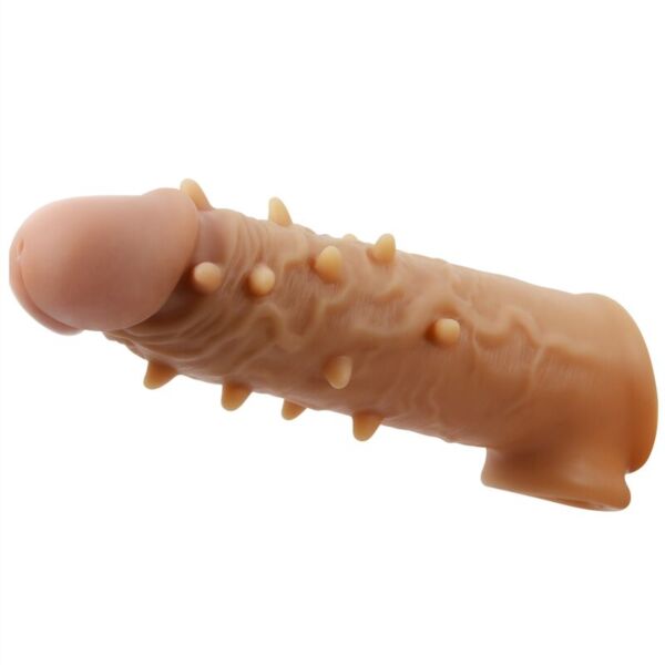 Manșon pentru penis Pretty Love Osborn cu aspect realist, reliefuri și inel pentru testicule