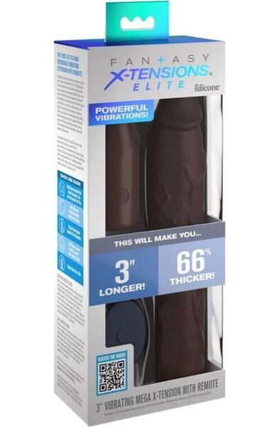Manșon pentru penis Pipedream Fantasy X-tensions Elite Mega X-tension Brown, de culoare maro, cu extensie vibratoare și telecomandă