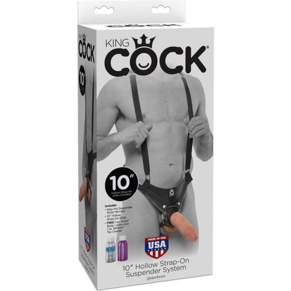 Ham strap-on King Cock Hollow de 25 cm cu bretele din nailon și dildo de culoarea pielii