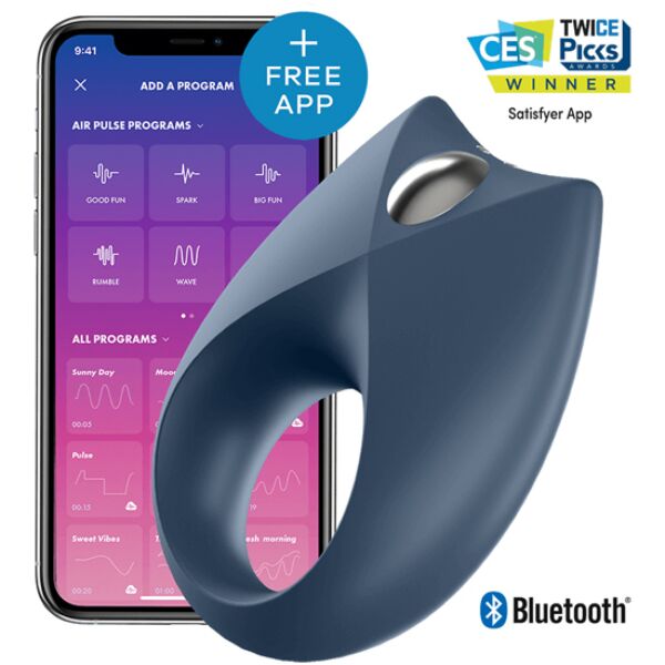 Inel vibrator Satisfyer Royal One albastru, cu prelungirea pentru clitoris