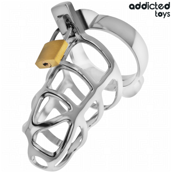 Cușcă de castitate Addicted Toys Silver Lock cu inelul pentru pubis, lacătul și cheile