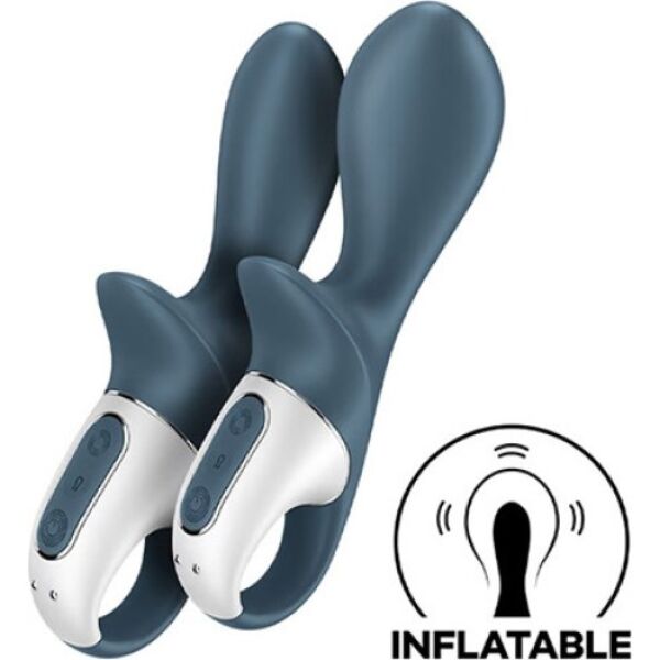 Vibrator anal Satisfyer Air Pump Booty 2 de culoare antracit, cu baza și inelul de prindere