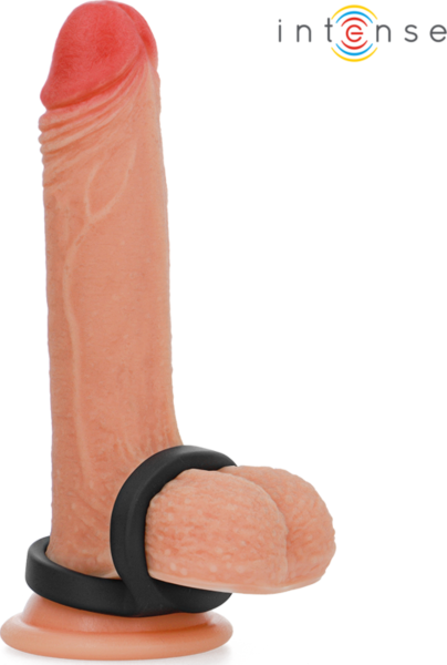 Inel dublu Intense Bobby pentru penis și scrot, de culoare neagră