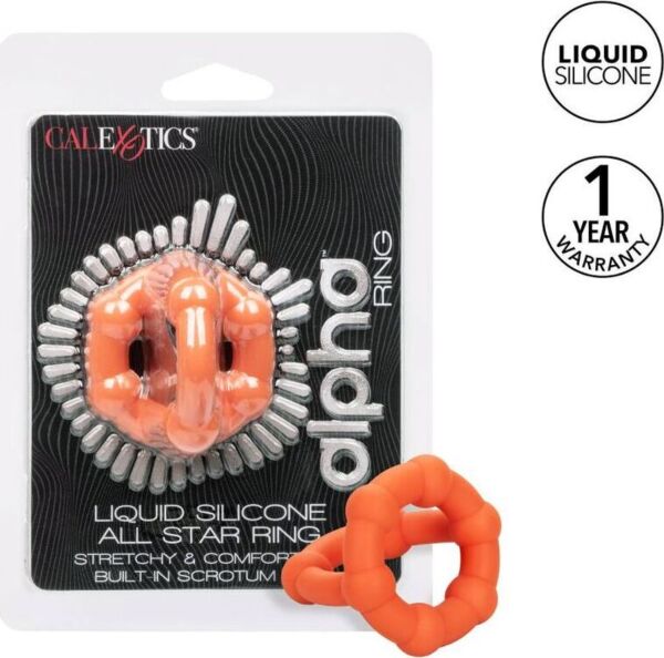 Inel pentru penis Alpha All Star Ring de la CalExotics, din silicon portocaliu, cu inel pentru scrot