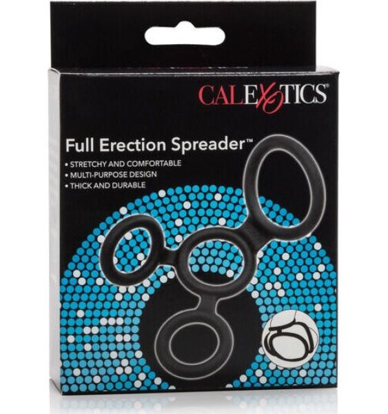 Inel pentru penis CalExotics Full Erection Spreader, din silicon negru, cu patru inele