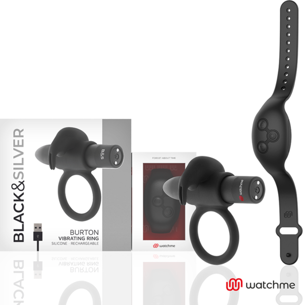 Inel vibrator Black&Silver Burton WatchMe cu ceasul WatchMe