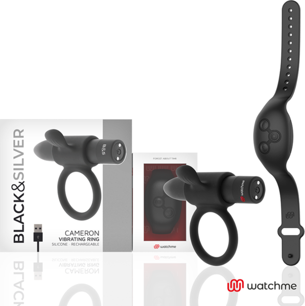 Inel vibrator Black&Silver Cameron WatchMe cu ceasul de control