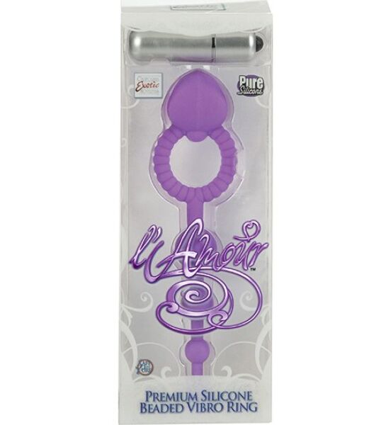 Inel vibrator pentru penis Calexotics L'Amour Premium Beaded Vibro Ring violet, cu stimulator și bile