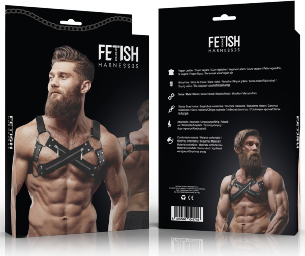 Ham de piept frontal Bulldog de la Fetish Submissive pentru bărbați, din piele ecologică, cu mai multe curele