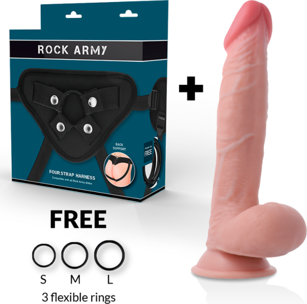 Dildo realist Rock Army Dual Density Sherman de 24 cm, culoarea pielii, cu bază cu ventuză