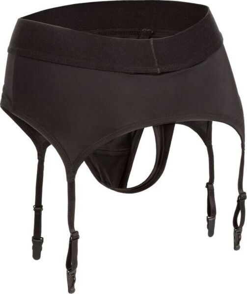 Ham strap-on tip tanga CalExotics Boundless Thong with Garter, cu portjartier și inel în față