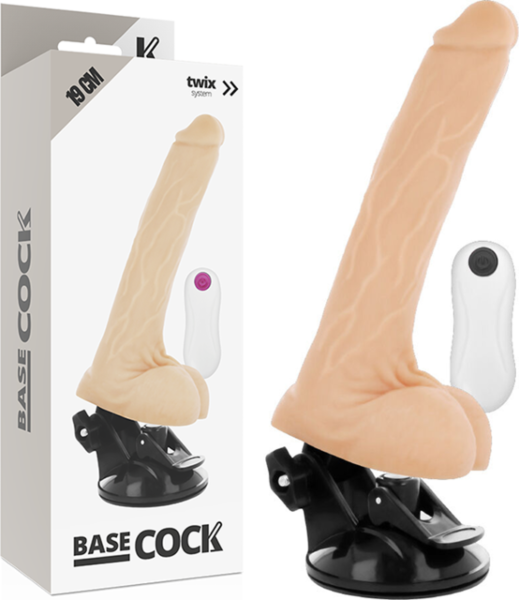 Vibrator realist BASECOCK 19 cm cu ventuză și telecomandă cu fir