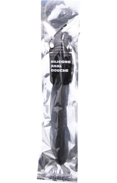 Duș anal All Black 27 cm din silicon, cu furtun