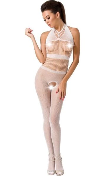 Bodystocking din plasă Passion BS048 cu dantelă și deschidere în zona intimă