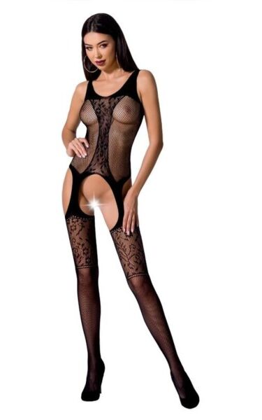Body stocking din plasă Passion BS072, cu dantelă și transparențe