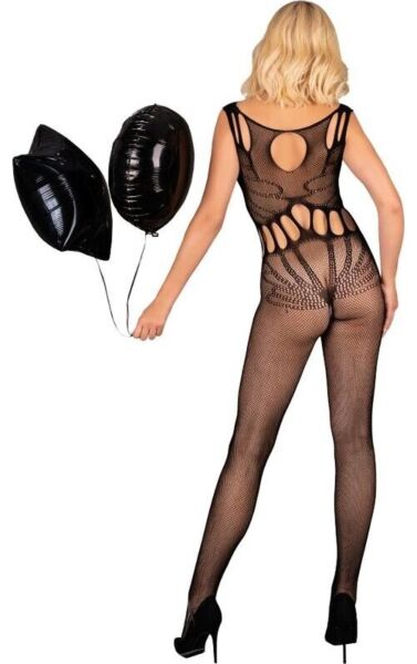 Bodystocking Livco Corsetti Amahil Black din plasă neagră, cu decolteu rotund și detalii în X