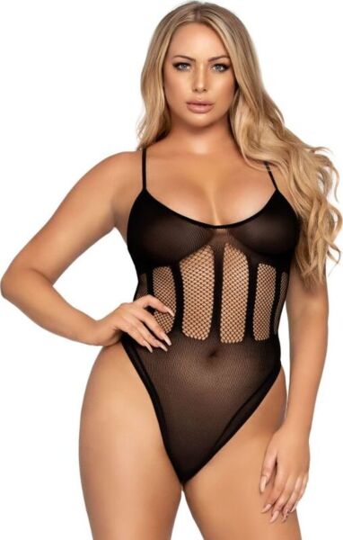 Set Leg Avenue Flawless Bodysuit & Skirt în negru: body opac cu plasă în talie și fustă tubulară din plasă