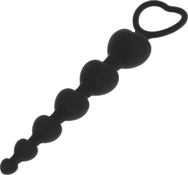 Bile anale Black&Silver Mila, lanț de inimi cu bază de prindere