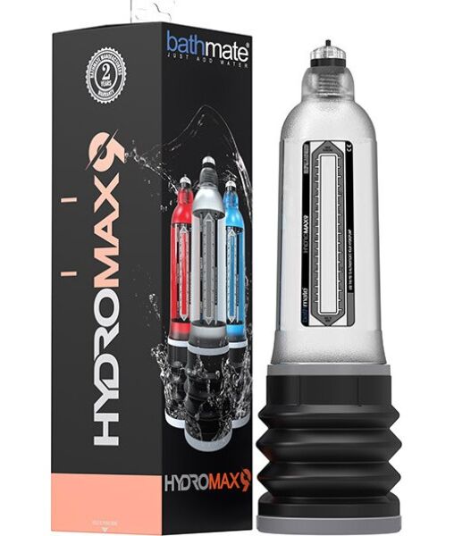 Pompă pentru penis Bathmate Hydromax 9, cu cilindru transparent și pernuță neagră