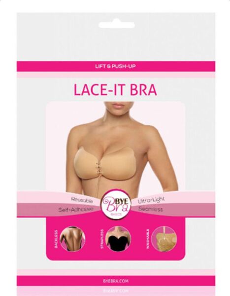 Sutien autoadeziv Bye Bra Lace Bra cu cupele și închiderea frontală cu șnururi