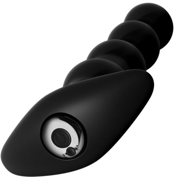 Bile anale negre Anal Fantasy Elite Rechargeable Anal Beads, cu bile de dimensiuni progresive și bază lată