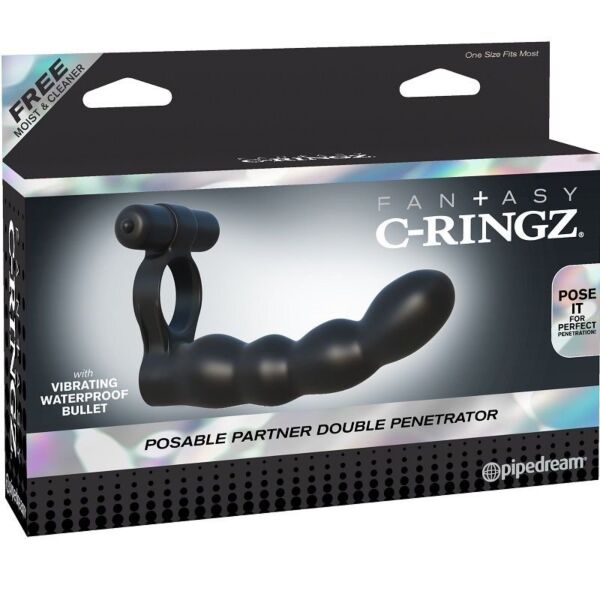 Inel pentru penis Fantasy C-Ringz Dublă Penetrare de la Pipedream, cu stimulatorul său flexibil