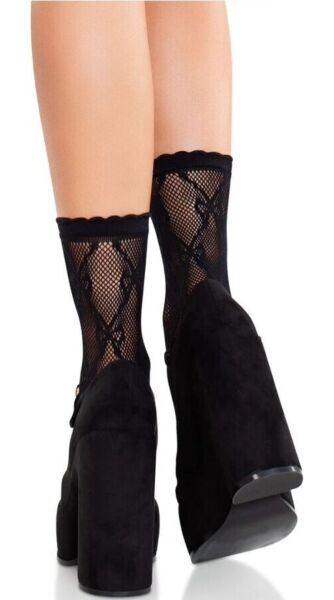 Șosete de gleznă din plasă Leg Avenue Bow Babe, negre, cu fundiță