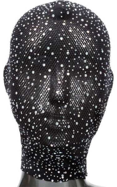 Glugă integrală neagră CalExotics Radiance Full Hood Cover, cu strasuri și șireturi de corset